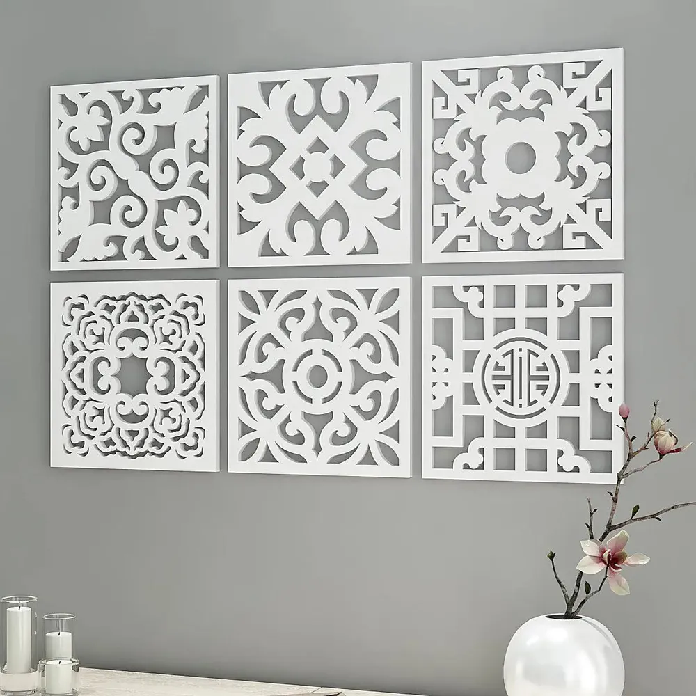 Ancient Moroccan Tiles Wooden Wall Art- Set of 6