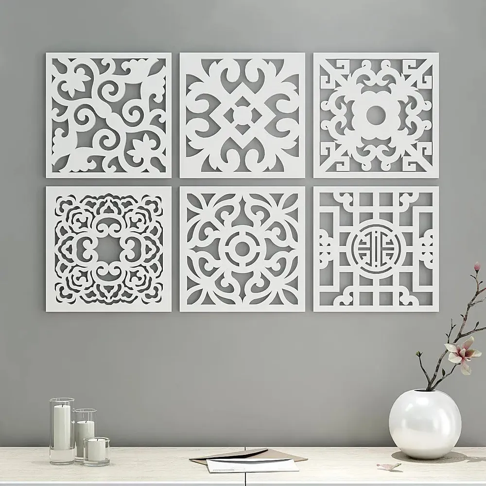 Ancient Moroccan Tiles Wooden Wall Art- Set of 6