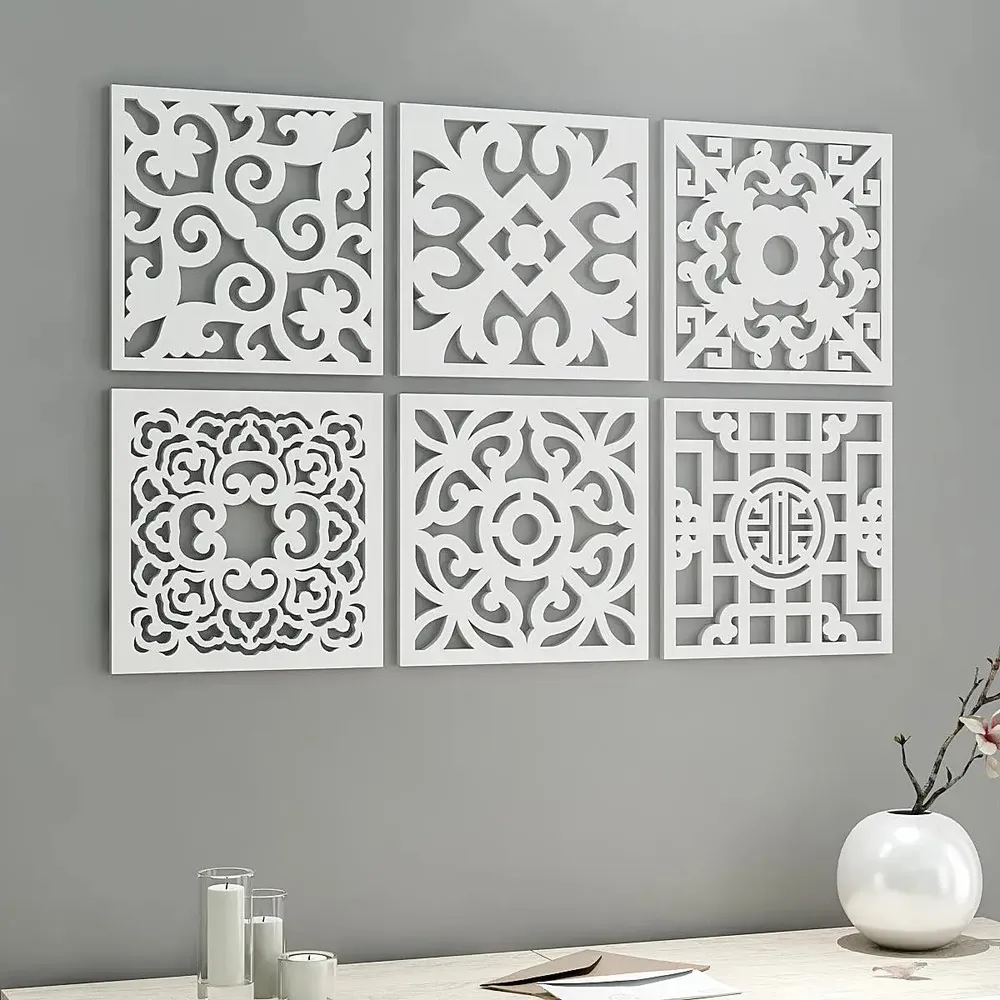 Ancient Moroccan Tiles Wooden Wall Art- Set of 6