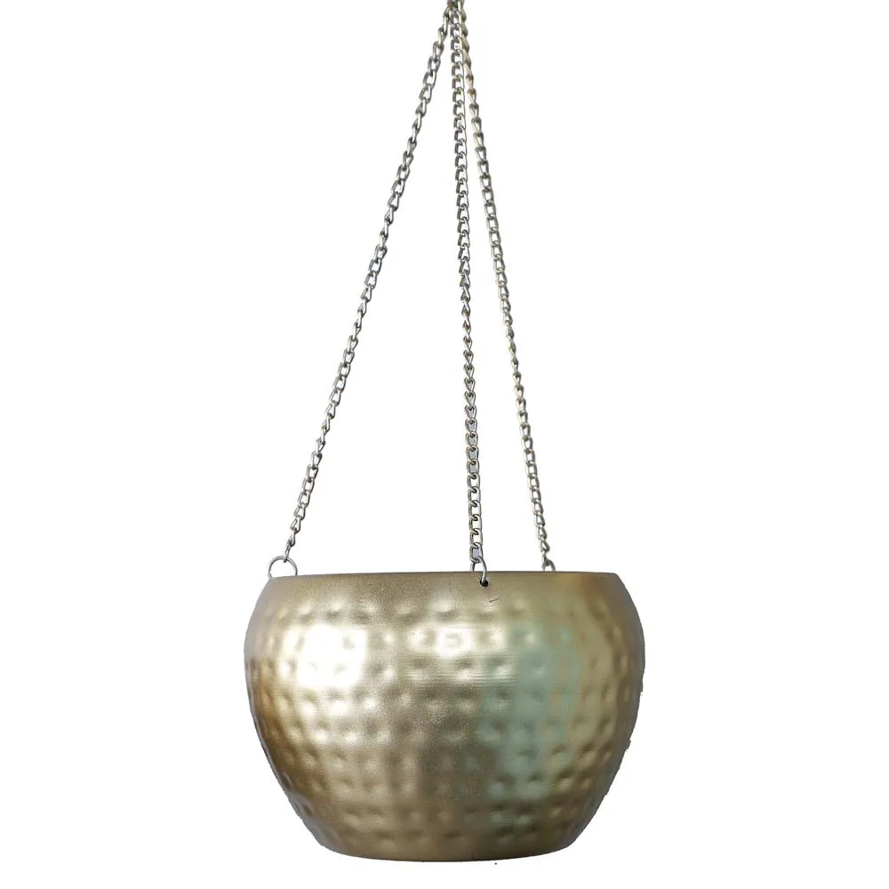 Ancient Motif Hammered Golden Hanging Planter Set Of 3