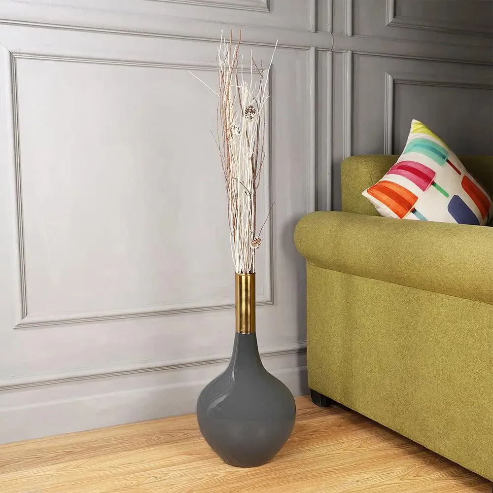 Ancient Nordic Motif Teal Grey Brass Vase