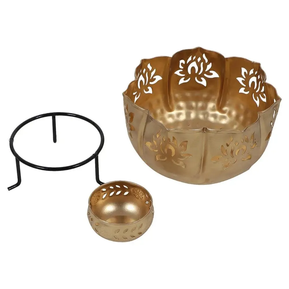 Antique Big Lotus Urli Bowls With Stands (Set of 10)