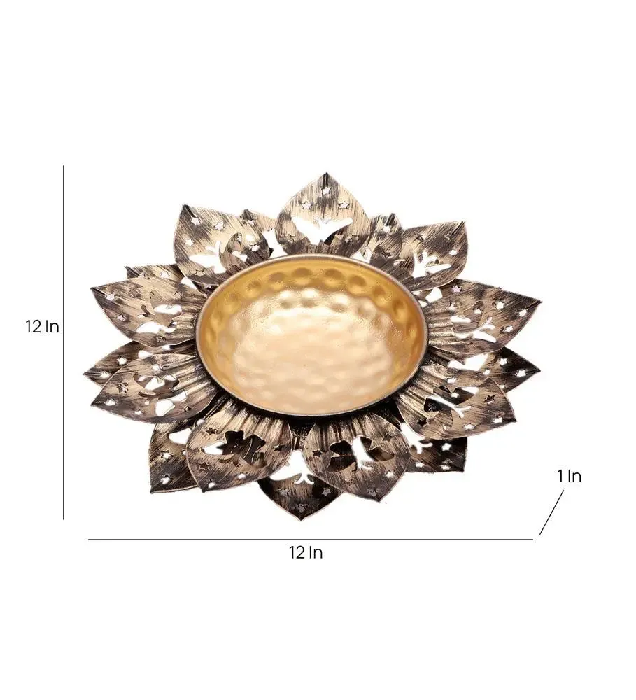 Antique Black Designer Floral Metal Urli Bowl