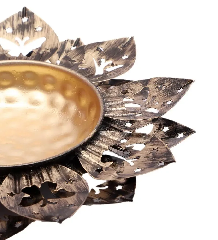 Antique Black Designer Floral Metal Urli Bowl