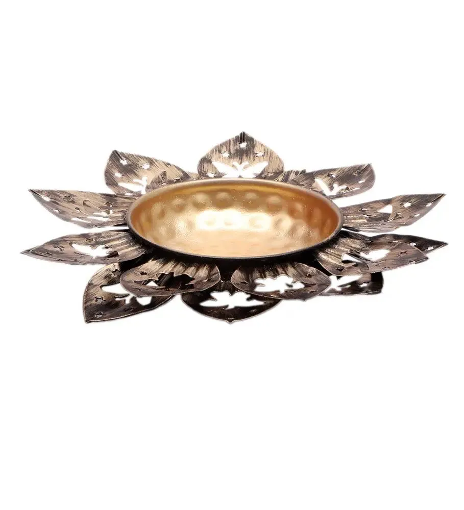 Antique Black Designer Floral Metal Urli Bowl