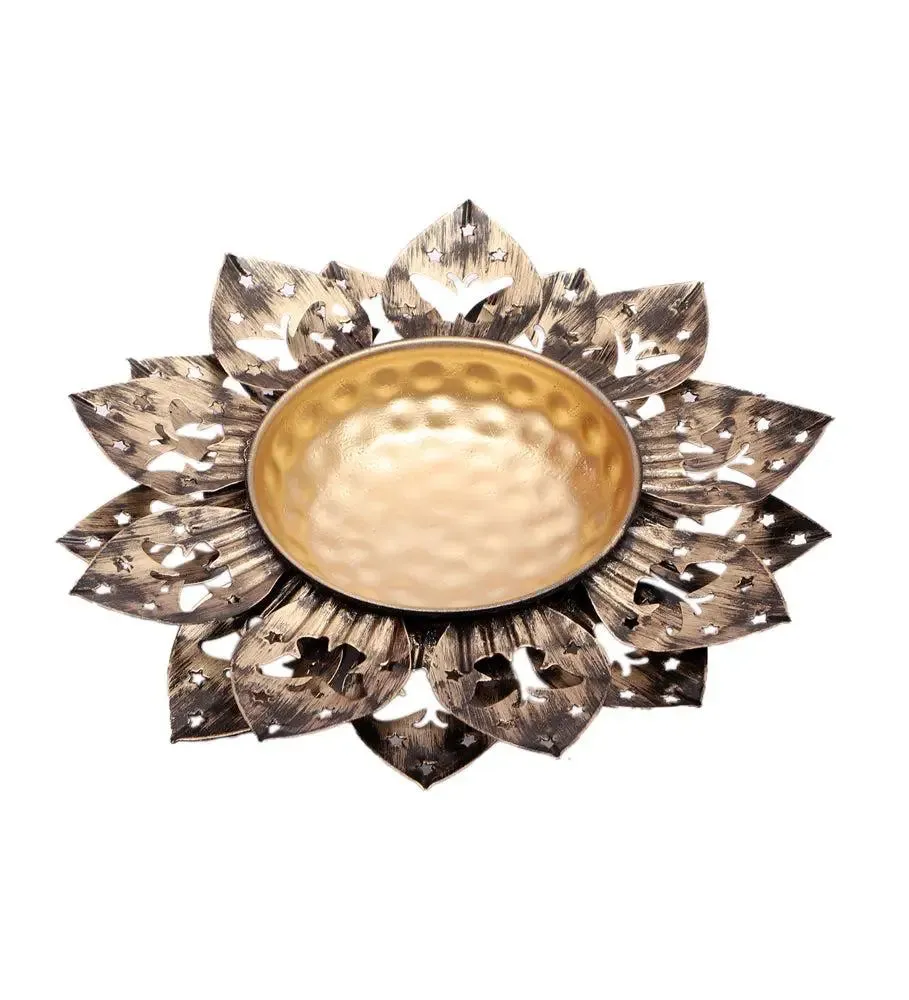 Antique Black Designer Floral Metal Urli Bowl