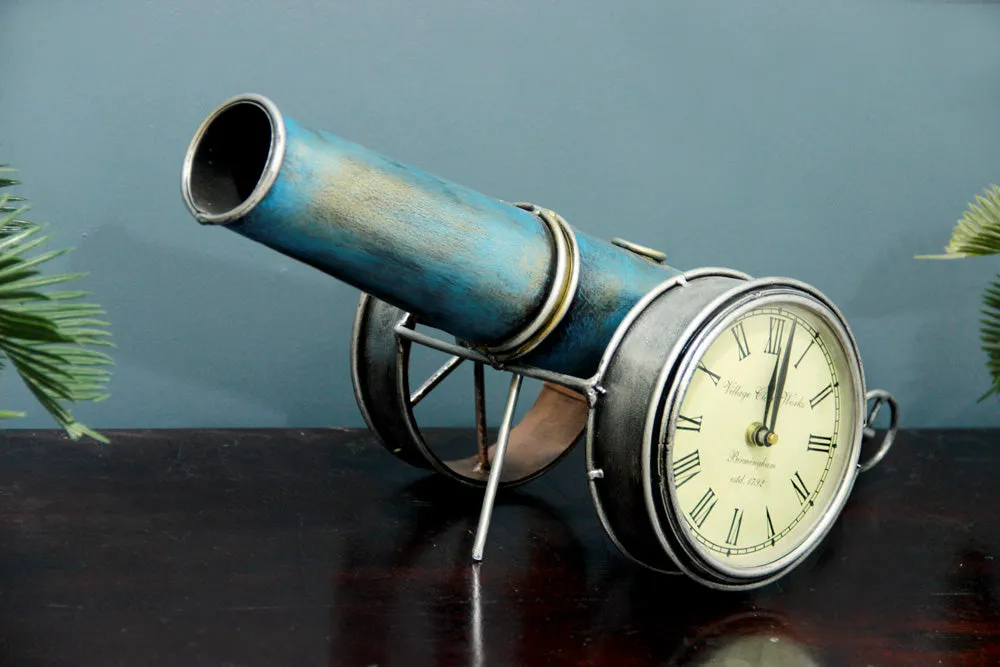 Antique Blue Metal Table Clock / Table Accent