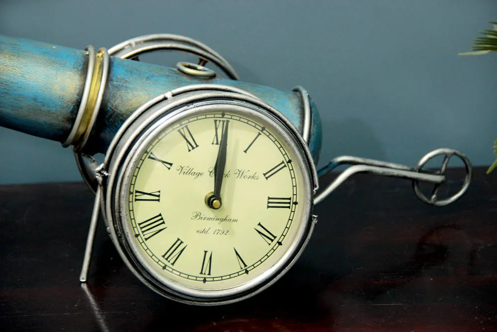 Antique Blue Metal Table Clock / Table Accent
