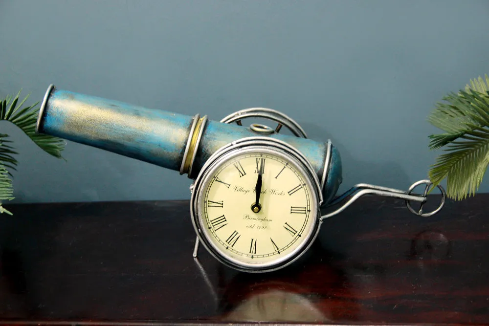 Antique Blue Metal Table Clock / Table Accent