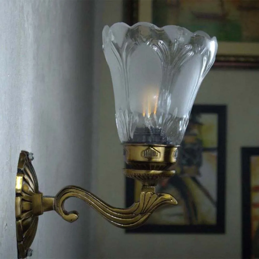 Antique Brass Gold Wall Light With Glass Shade