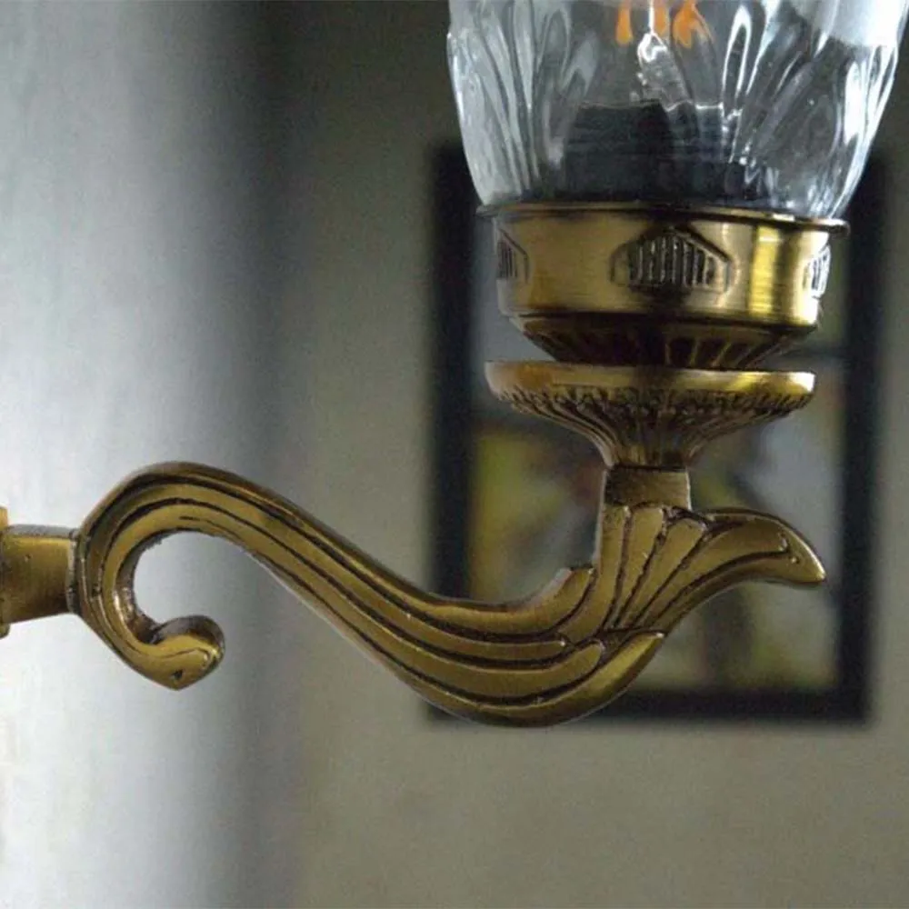 Antique Brass Gold Wall Light With Glass Shade