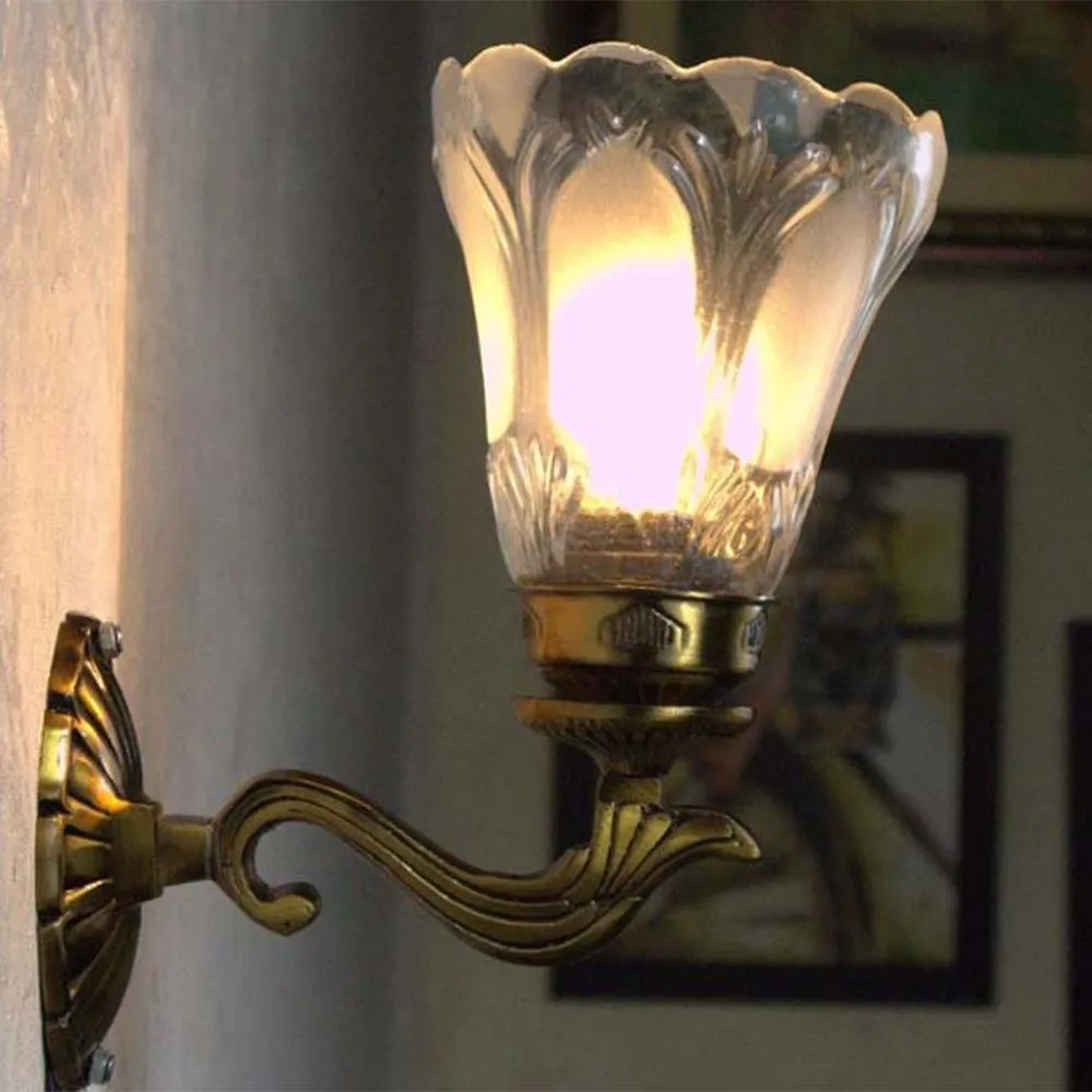 Antique Brass Gold Wall Light With Glass Shade