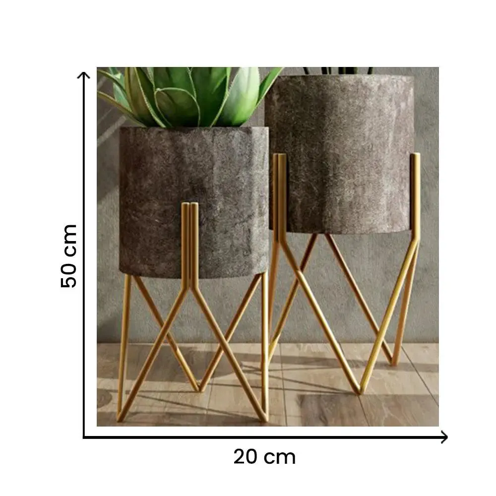Antique Brown Wire Planter Pots with Stands (Set of 2)