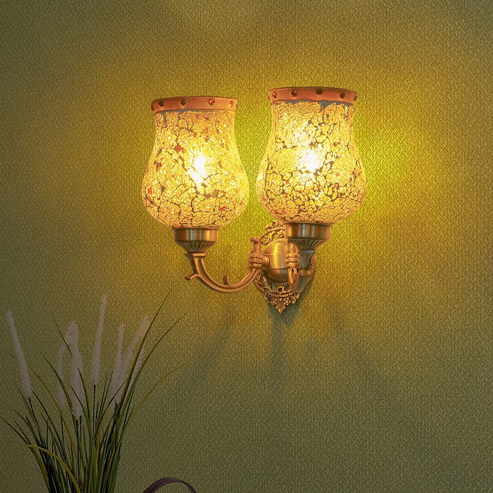 Antique Decorative Amber Glass 2 Lights Wall Sconce