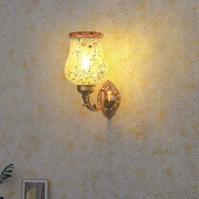 Antique Decorative Amber Glass Single Light Wall Sconce