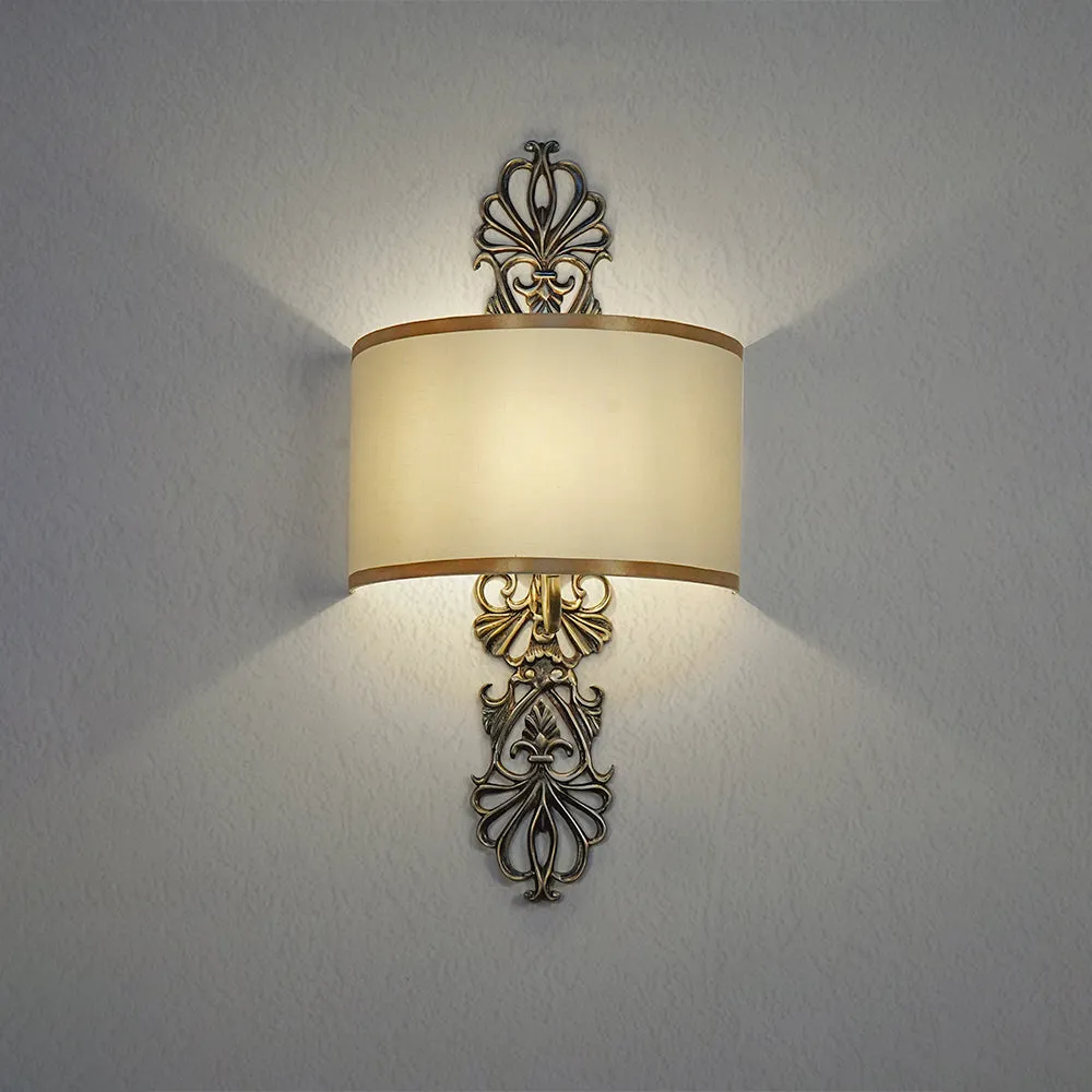 Antique & Elegant Long Base Aluminum and Fabric Wall Sconce 1 light Wall Sconce