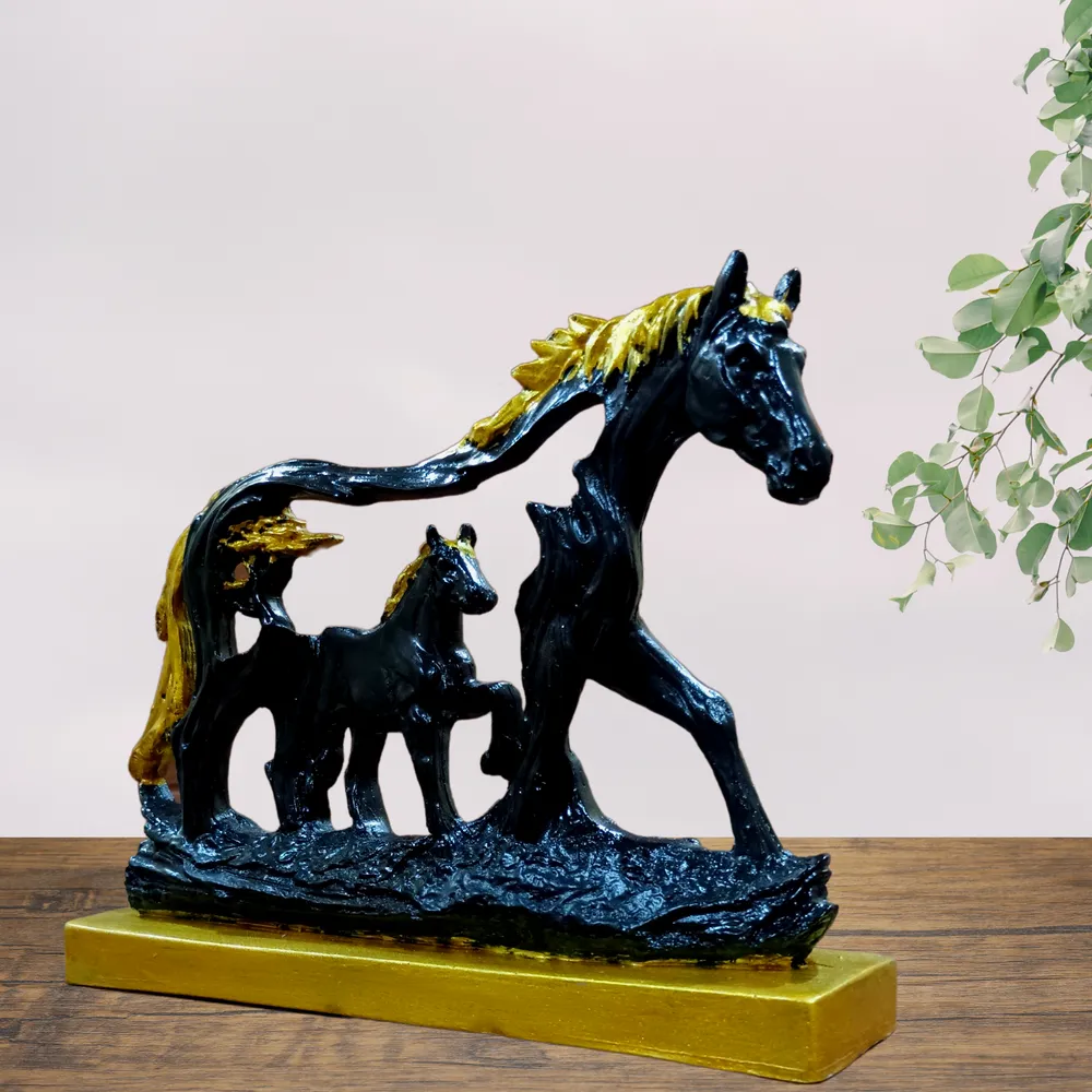 Antique feng shui Polyresin Horse Table Accent Blue