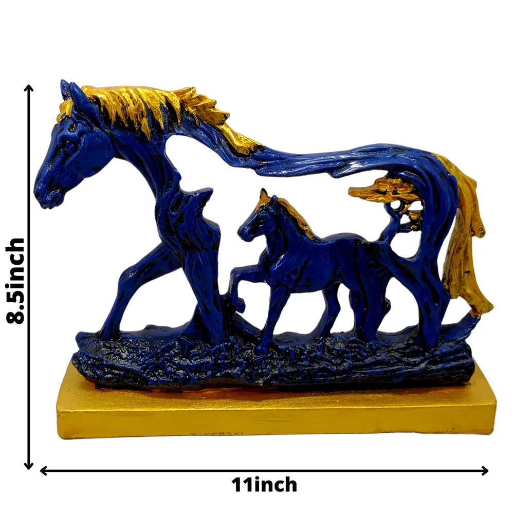 Antique feng shui Polyresin Horse Table Accent Blue