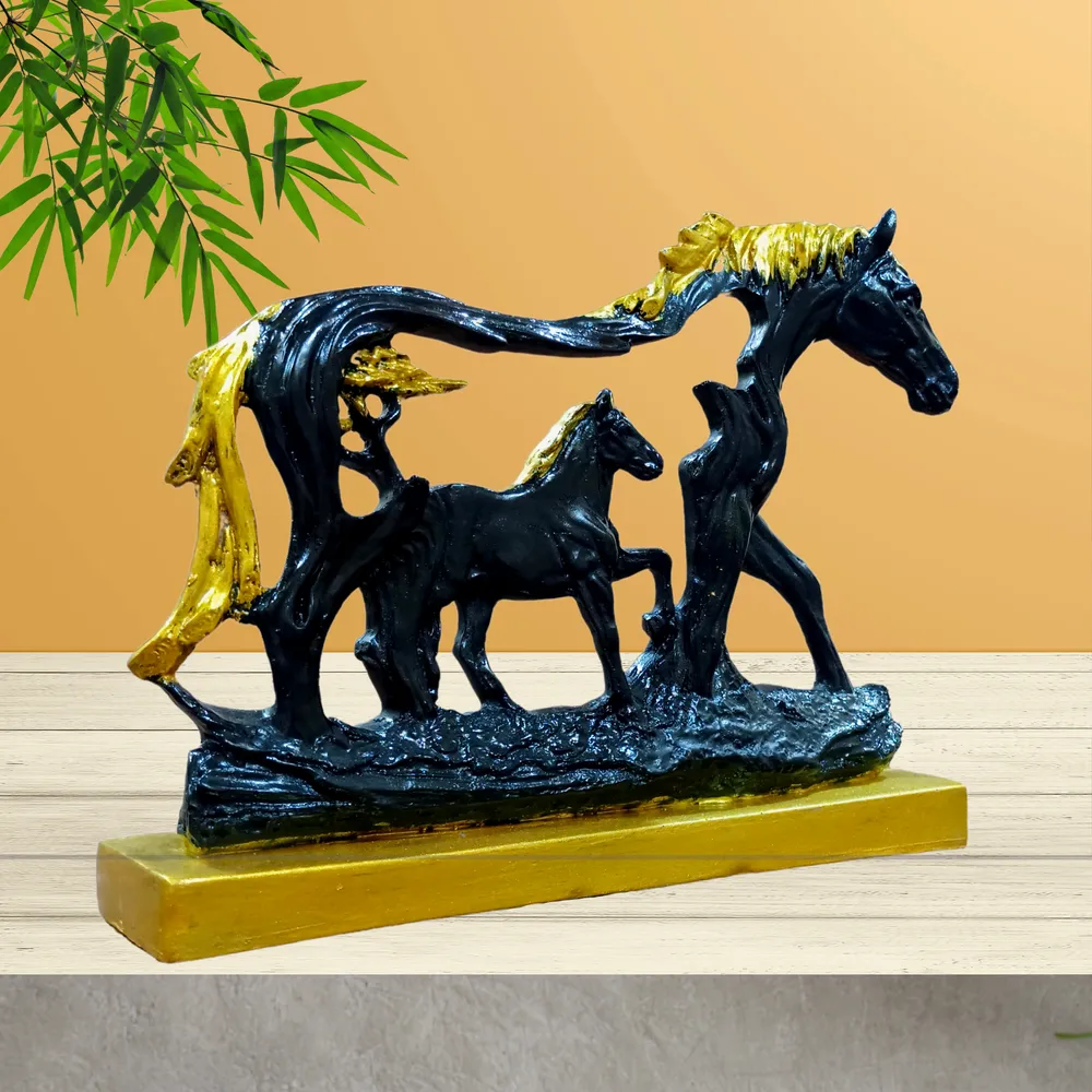 Antique feng shui Polyresin Horse Table Accent Blue