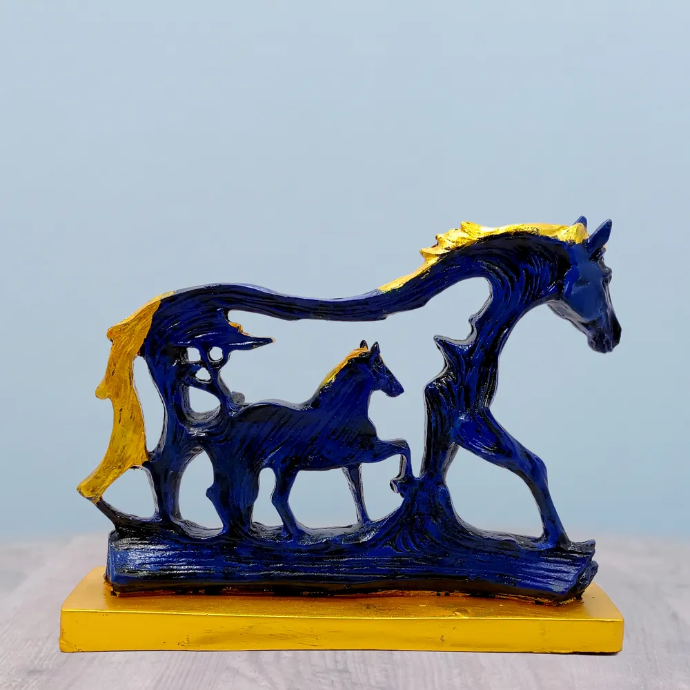 Antique feng shui Polyresin Horse Table Accent Blue