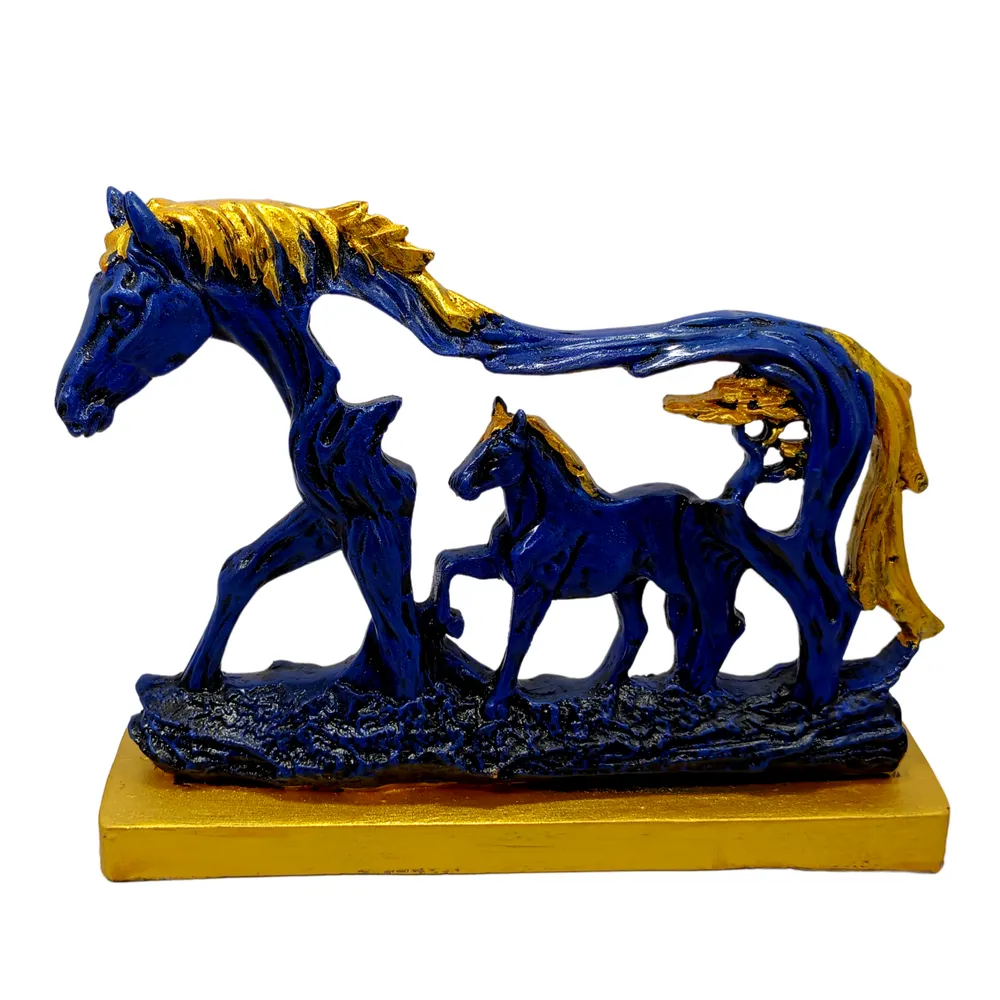 Antique feng shui Polyresin Horse Table Accent Blue