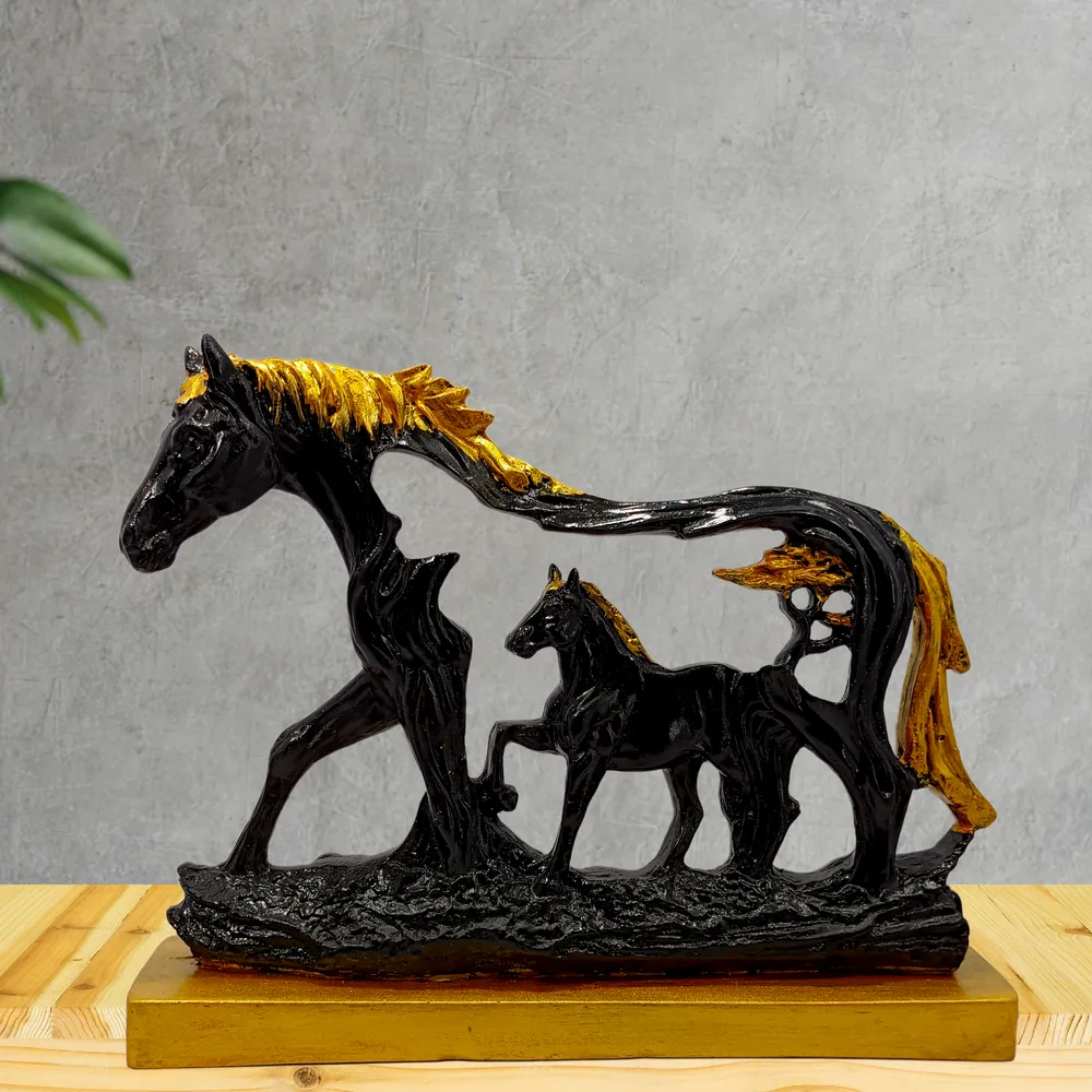 Antique feng shui Polyresin Horse Table Accent Blue