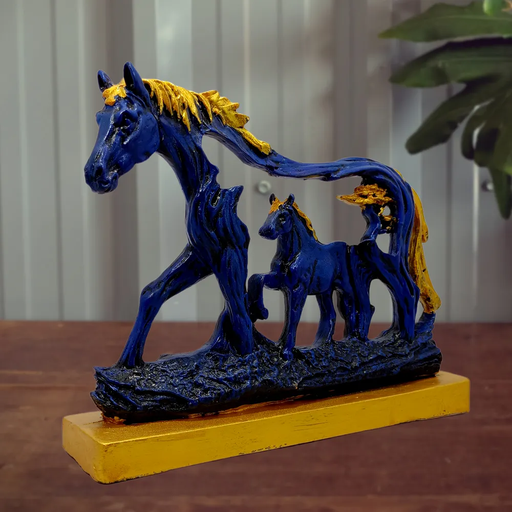 Antique feng shui Polyresin Horse Table Accent Blue
