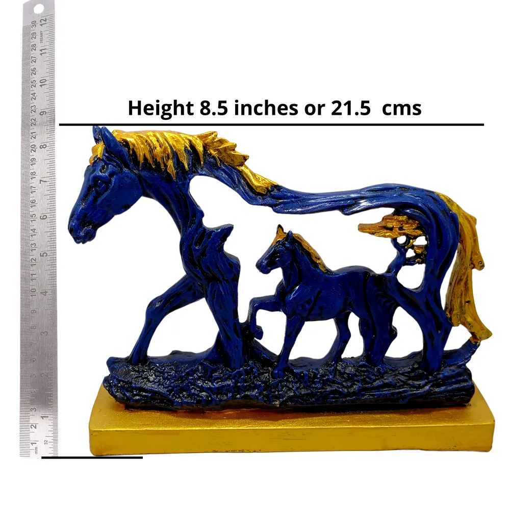 Antique feng shui Polyresin Horse Table Accent Blue