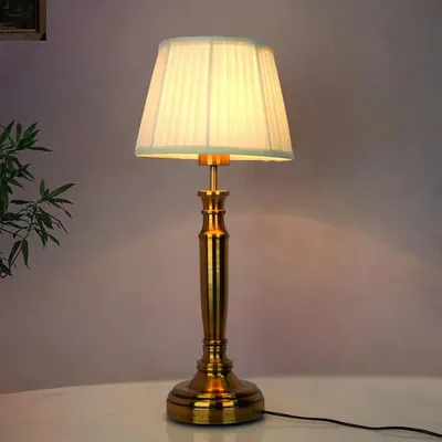 Antique Finish 40 W Table Lamp with Wooden Base & Designer Ivory Shade (Bulb Not Included)