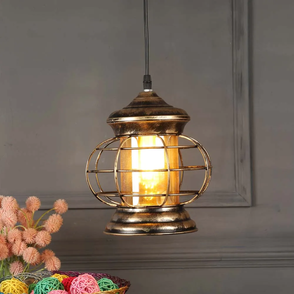 Antique Finish Copper Caged Warm Hanging Light