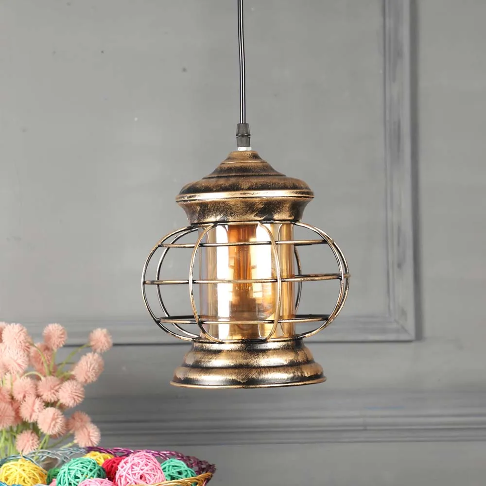 Antique Finish Copper Caged Warm Hanging Light
