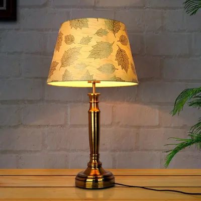 Antique Finish Golden 40 W Table Lamp with Wooden Base & Designer Shade (Bulb Not Included)