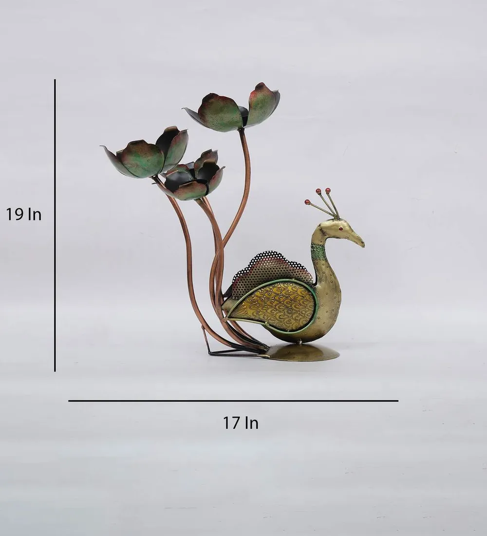 Antique Finish Metal Peacock Figurine / Showpiece Tealight