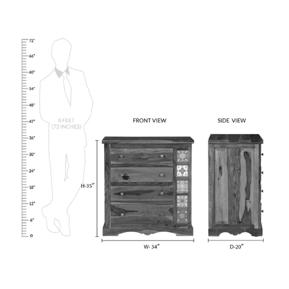 Antique Finish Traditional Block Crafted Sheesham Wood Chest Of Drawers