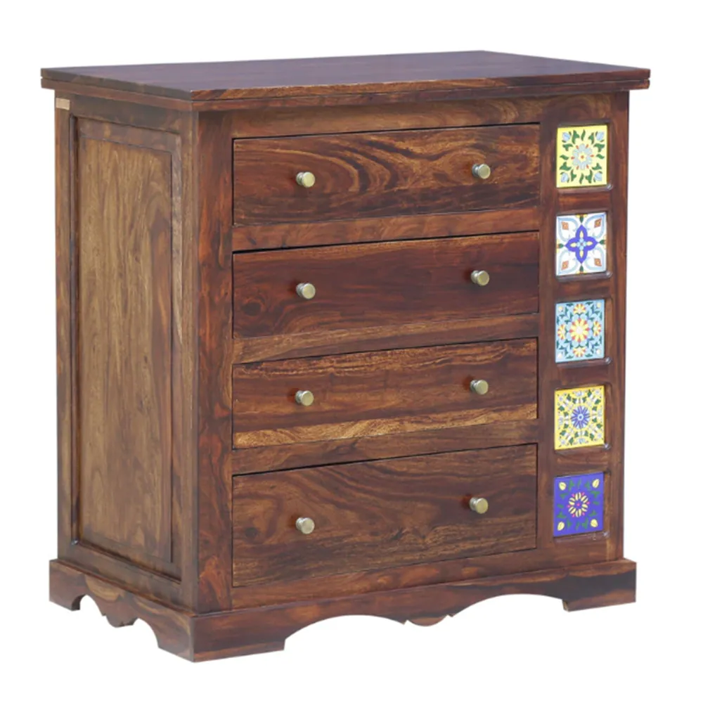 Antique Finish Traditional Block Crafted Sheesham Wood Chest Of Drawers
