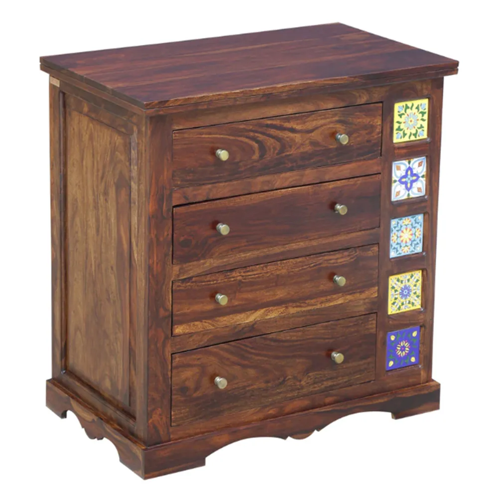 Antique Finish Traditional Block Crafted Sheesham Wood Chest Of Drawers