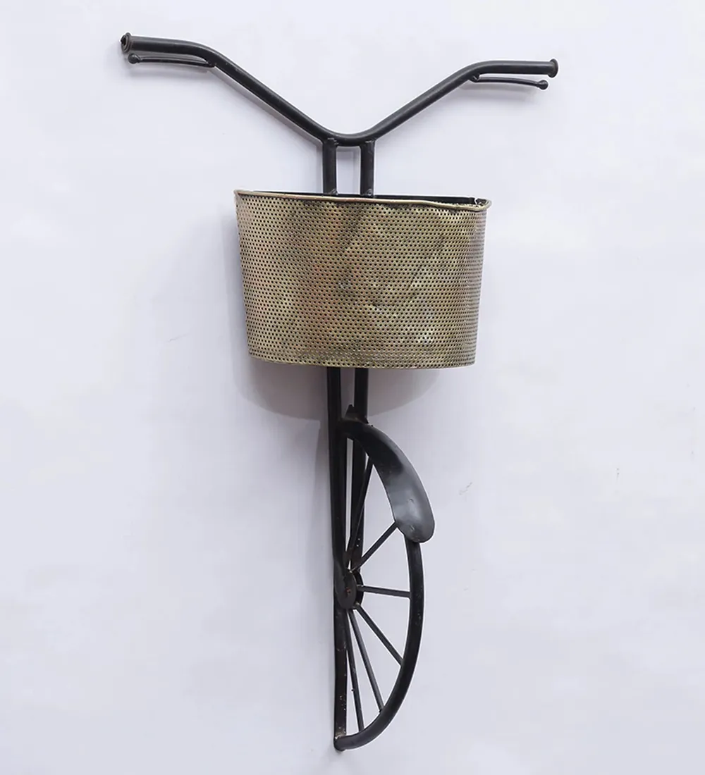 Antique Gold Cycle with Basket Metal Wall Art for Living Room