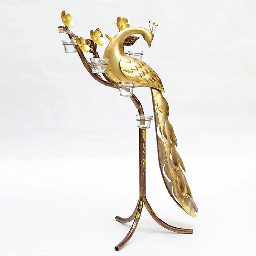 Antique Gold Peacock Tea Light Holder