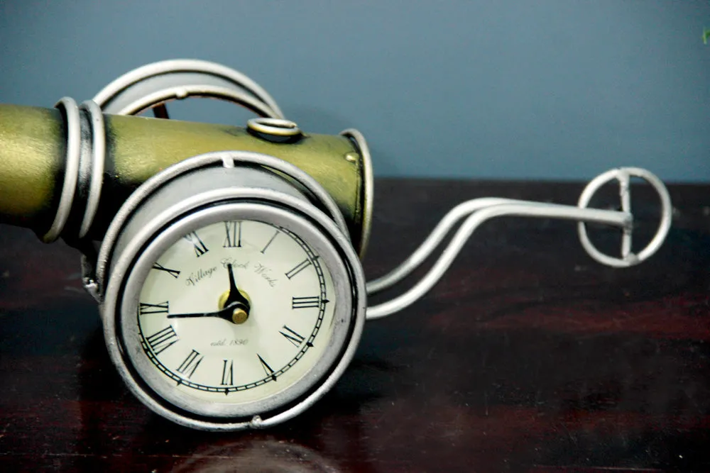 Antique Golden Metal Table Clock / Table Accent Single Piece