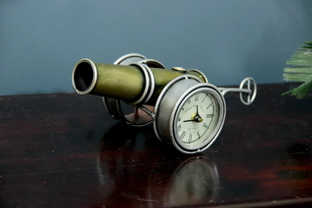 Antique Golden Metal Table Clock / Table Accent Single Piece