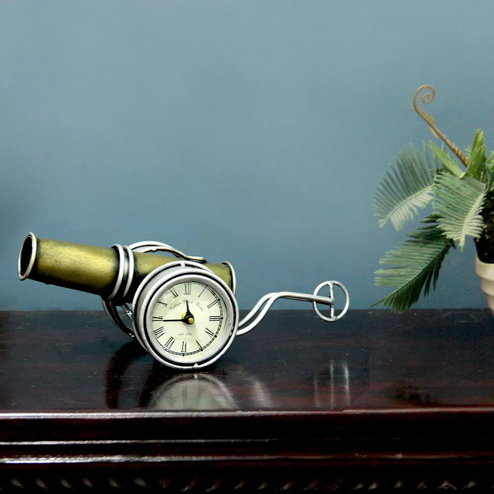 Antique Golden Metal Table Clock / Table Accent Single Piece