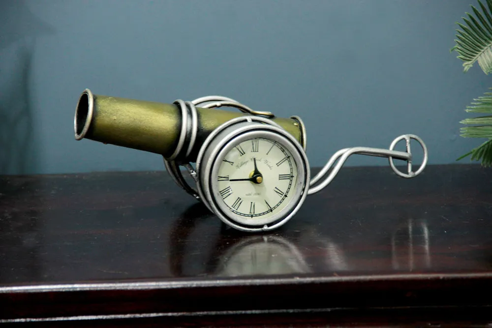 Antique Golden Metal Table Clock / Table Accent Single Piece