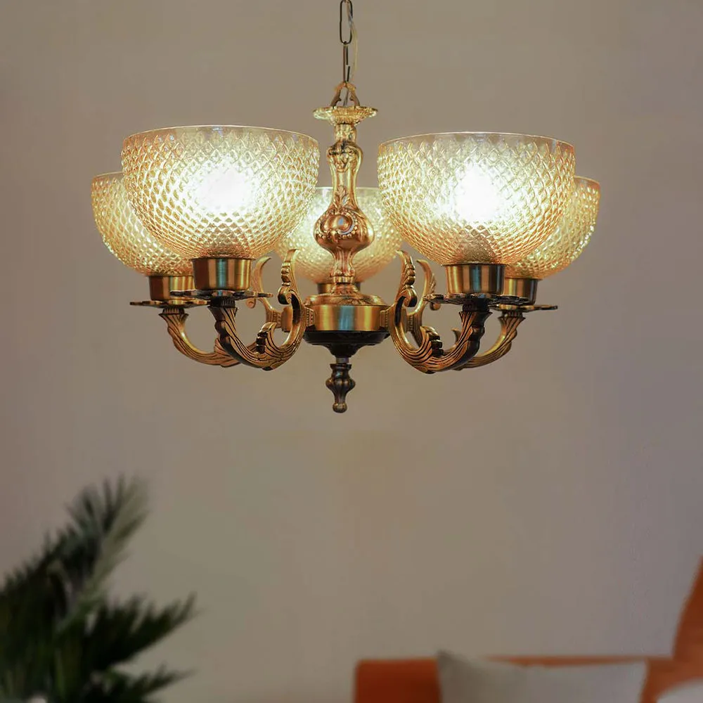 Antique Lustrous Golden Textured 5 lights Chandelier Hanging Ceiling Light