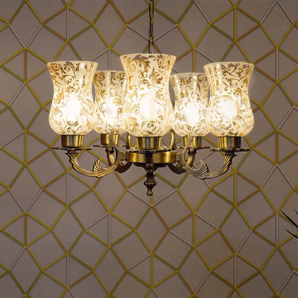 Antique Lustrous Golden Textured 5 lights Chandelier Hanging Ceiling Light