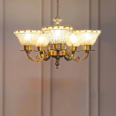 Antique Lustrous Golden Textured 5 lights Chandelier Hanging Ceiling Light