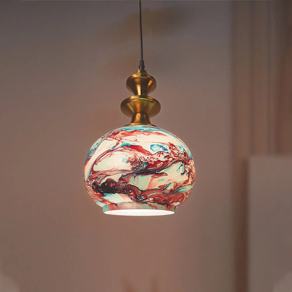 Antique Marble Globe Dark Blue Classy Glass Ceiling Hanging Light