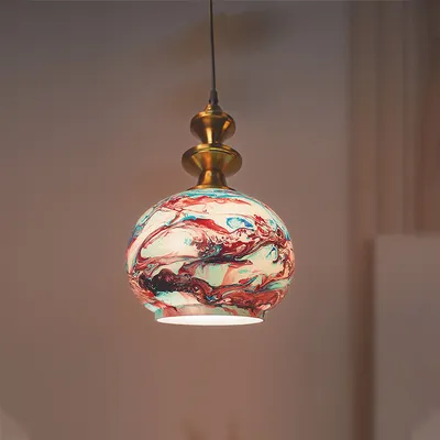 Antique Marble Globe Dark Blue Classy Glass Ceiling Hanging Light