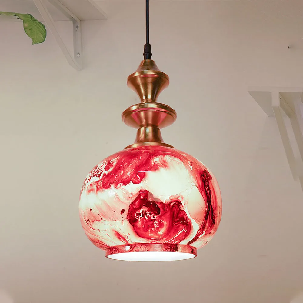 Antique Marble Globe Red Classy Glass Ceiling Hanging Light