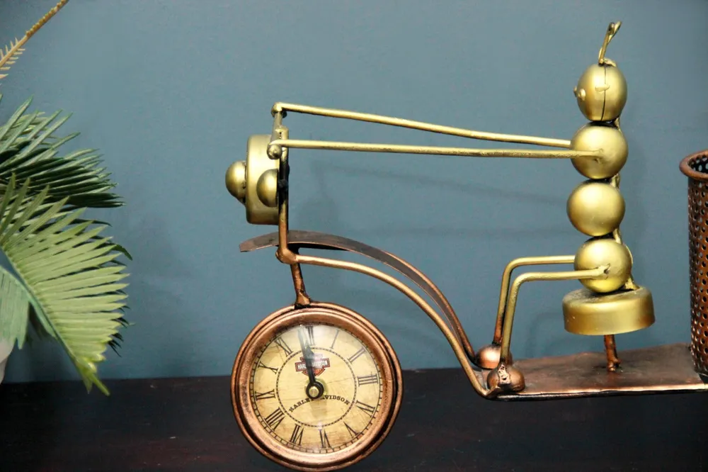 Antique Metal Table Clock with Pen Holder