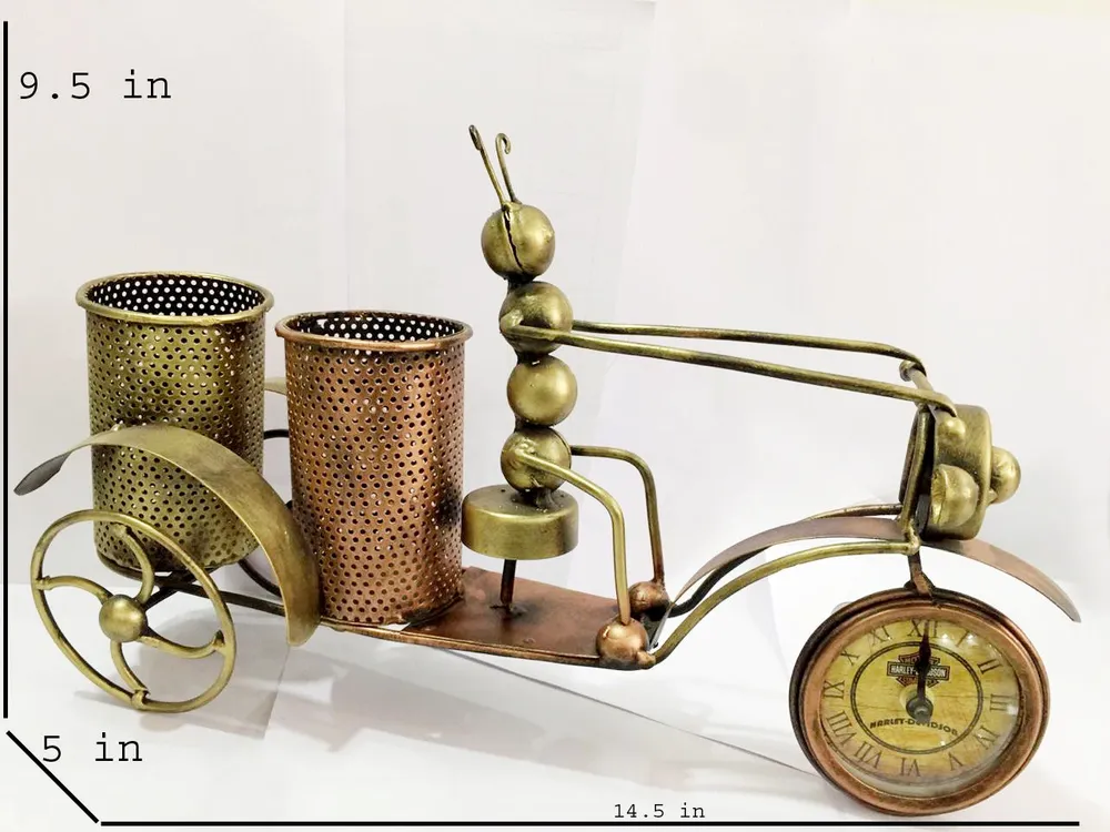 Antique Metal Table Clock with Pen Holder